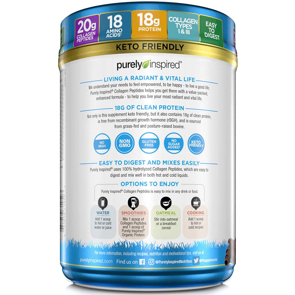 Purely Inspired Collagen Powder, Unflavored (20 Servings) - 20g Collagen Peptides Protein Powder for Women & Men - Grass-Fed & Pasture Raised - Gluten-Free, Paleo & Keto-Friendly Collagen Drink