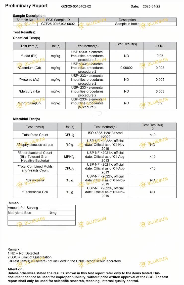 Bluesun Methylene Blue Supplement - USP Grade, 2 FL OZ Pharmaceutical Grade 1% Liquid Drops for Humans, Third-Party Tested, Formaldehyde-Free, Manufactured in The USA, Pack of 1