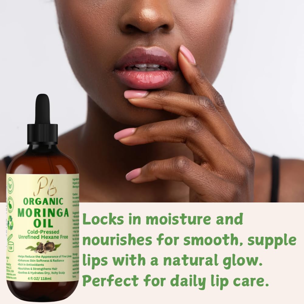 Organic Cold-Pressed Moringa Oil – 100% Pure & Unrefined – Moringa Hydrating Oil for Face, Skin, Hair & Body – Supports Anti-Aging & Youthful Appearance, 4 fl oz Amber Glass Bottle