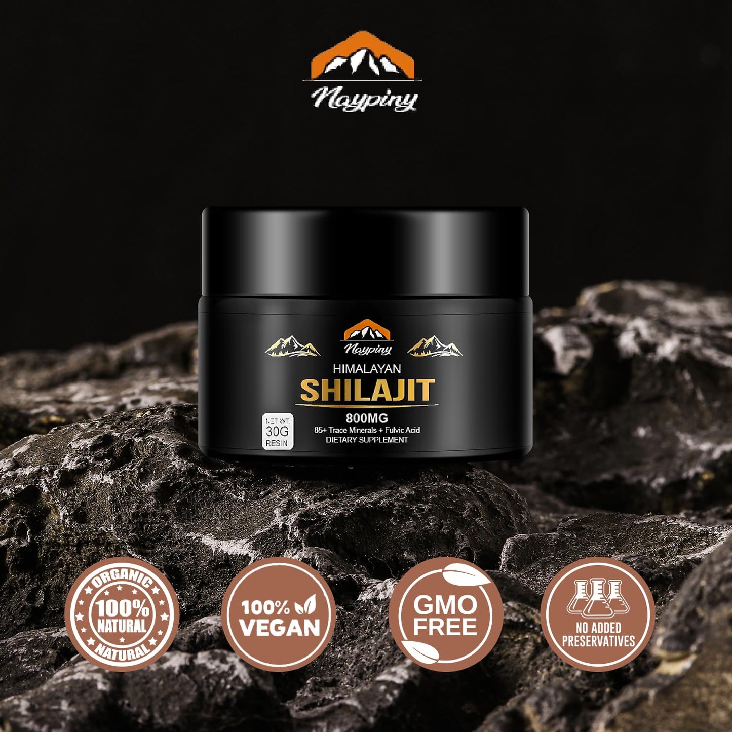 Shilajit Pure Himalayan Organic Shilajit Resin, 800mg Gold Grade Natural Shilajit for Men & Women, with 85+ Fulvic Acid & Trace Minerals, Energy Boost, Immune Support, 30 Grams