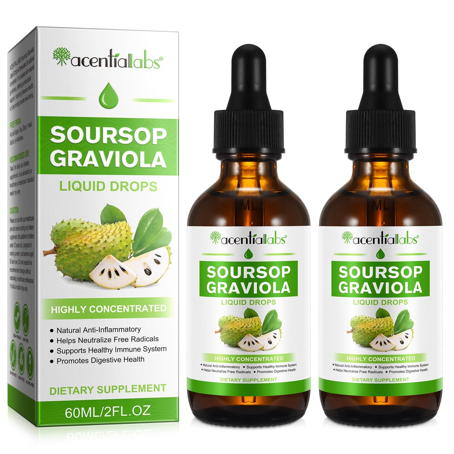 QJCWXIAOX Soursop Graviola Liquid Drop, Nature Soursop Extract Liquid for Cell Support & Regeneration, Immunity, Liver & Antioxidant, Easy to Absorption, 2 Fl Oz