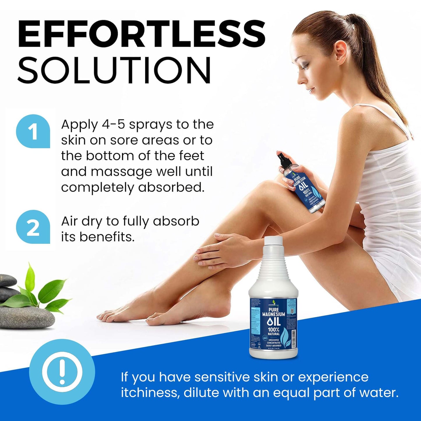 Pure Magnesium Oil Spray 12oz - Topical Magnesium Spray for Sleep Extra Strength - Less Sting - Less Itch - 100% Natural and Organic Oil - Made in USA