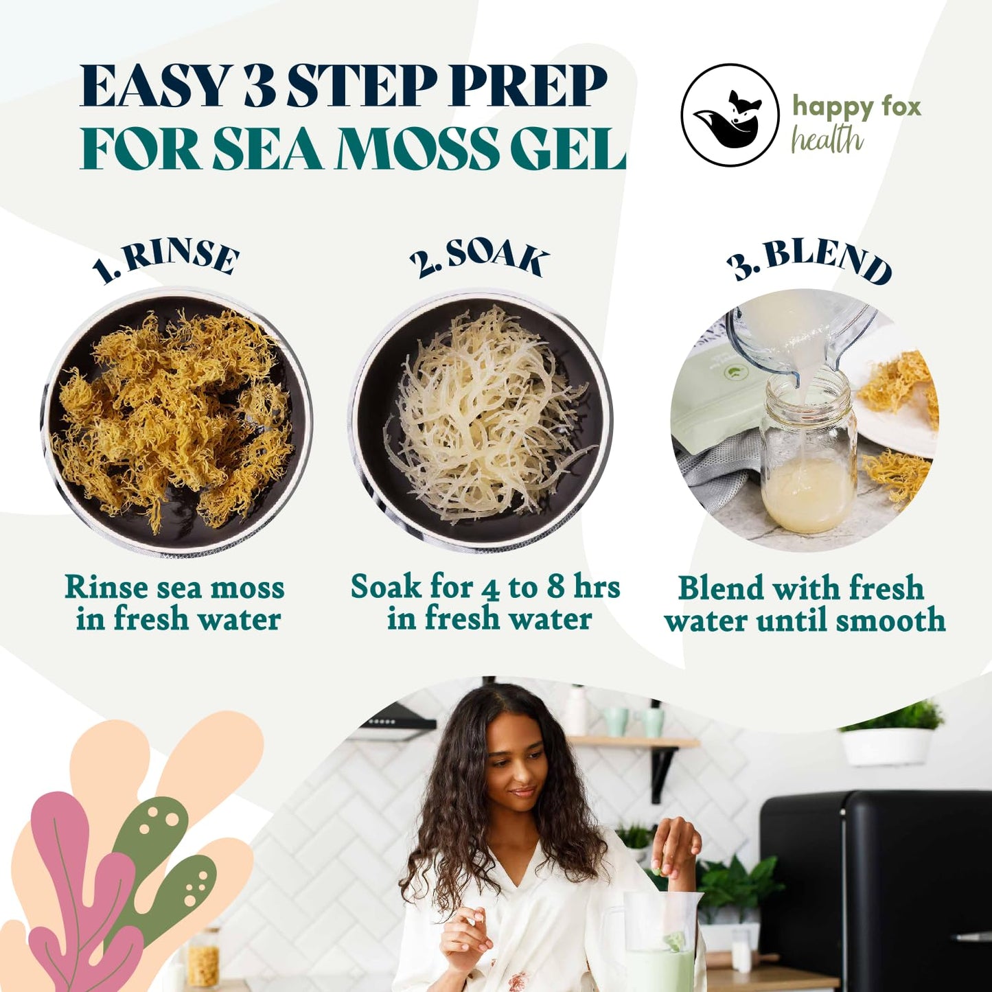 HAPPY FOX Organic Sea Moss Raw Gold - Makes 75oz of Seamoss Gel Rich in Vitamins & Minerals, Certified Non-GMO, Wildcrafted, Sundried Superfood - 100 gram Bag