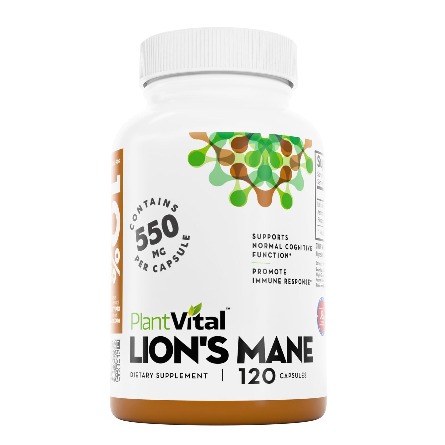Plantvital Lions Mane Supplement - Organic Lion's Mane Mushroom Capsules 11,000mg (10:1 Extract) with 40% Polysaccharides - Immune System and Normal Brain Support Nootropic -2 Month Supply- 120 Count