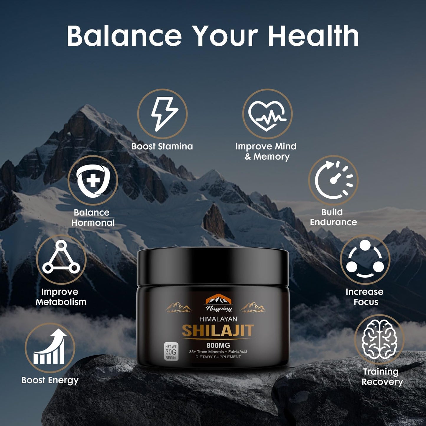 Shilajit Pure Himalayan Organic Shilajit Resin, 800mg Gold Grade Natural Shilajit for Men & Women, with 85+ Fulvic Acid & Trace Minerals, Energy Boost, Immune Support, 30 Grams