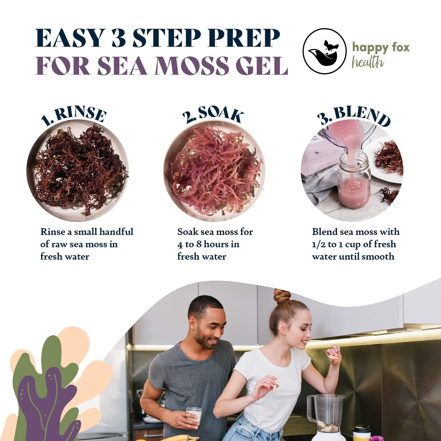 HAPPY FOX Organic Sea Moss Raw Gold - Makes 75oz of Seamoss Gel Rich in Vitamins & Minerals, Certified Non-GMO, Wildcrafted, Sundried Superfood - 100 gram Bag