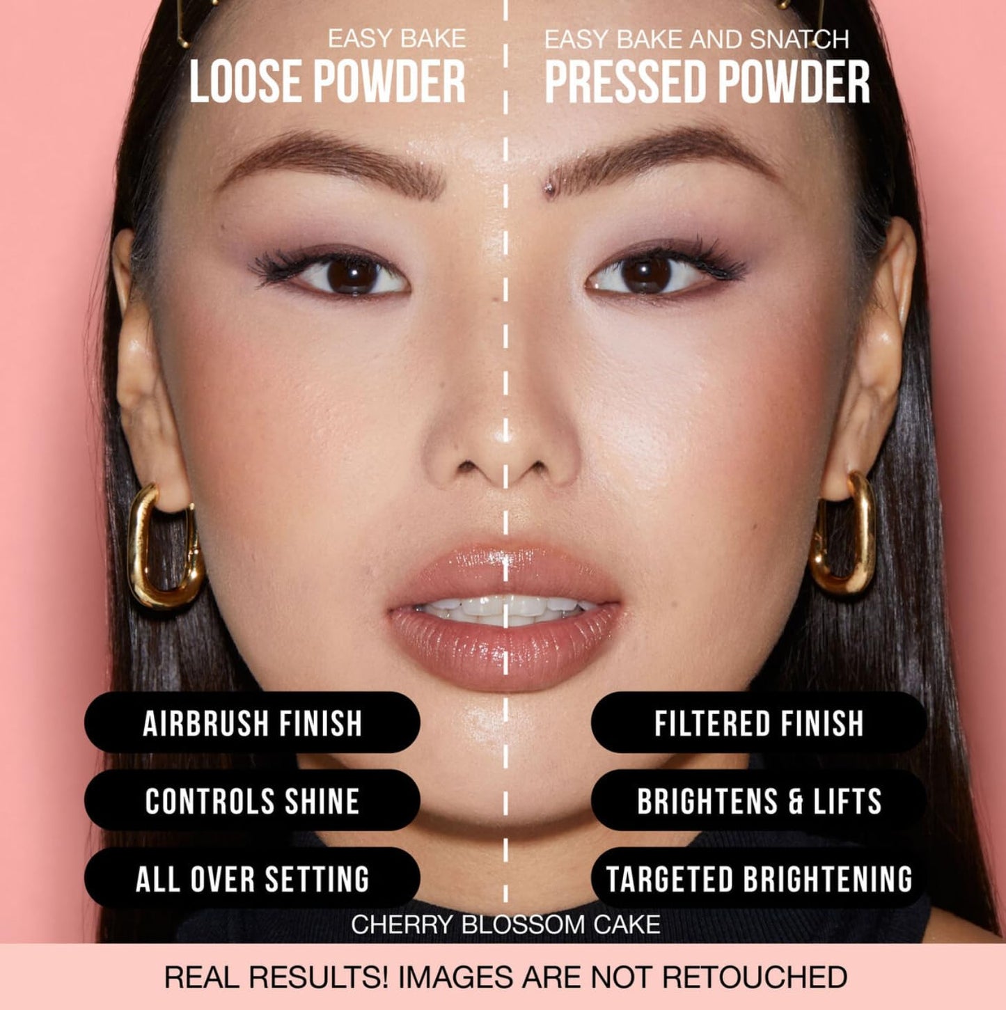 Huda Beauty Mini Easy Bake Loose Baking & Setting Powder - Cherry Blossom Cake (fair to medium with true pink undertones) 0.21 oz / 6 g