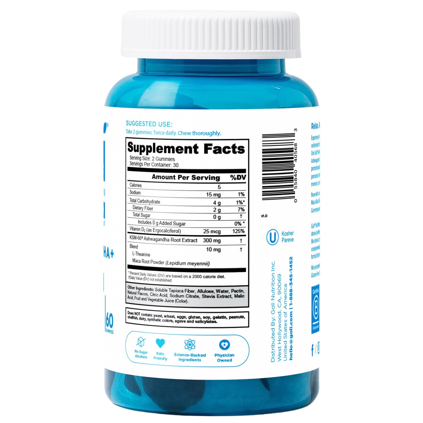 Goli Zero Sugar Trio- World's First 3-in-1 Pre, Post, Probiotic, Apple Cider Vinegar with Vitamin B12 and Probiotics, Ashwagandha & L-Theanine, Vitamin D gummies. Vegan, Gelatin & Gluten-Free, Non-GMO