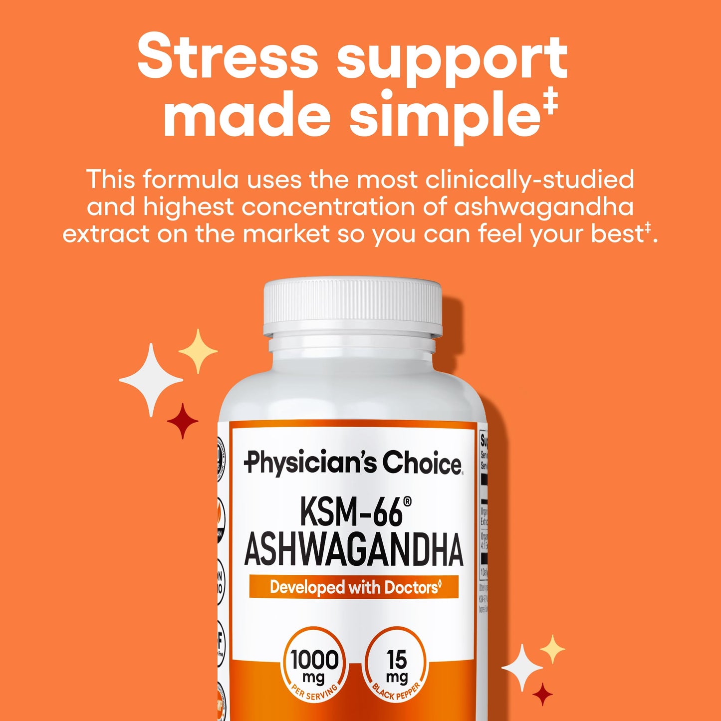 KSM-66 Ashwagandha Root Powder Extract 1,000mg - Clinically Studied Organic Ashwagandha with Black Pepper for Maximum Absorption - 5% Withanolides - Stress, Mood & Athletic Support - 60 Vegan Capsules