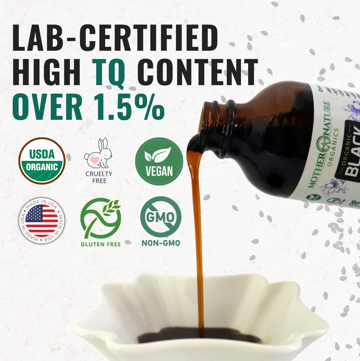 Mother Nature USDA Organic Black Seed Oil, High TQ 2%, Cold Pressed, Unrefined Nigella Sativa, Omega 3 6 9 for Immune, Joint & Heart Support, Hair & Skin, Non-GMO, Glass Bottle (8oz)