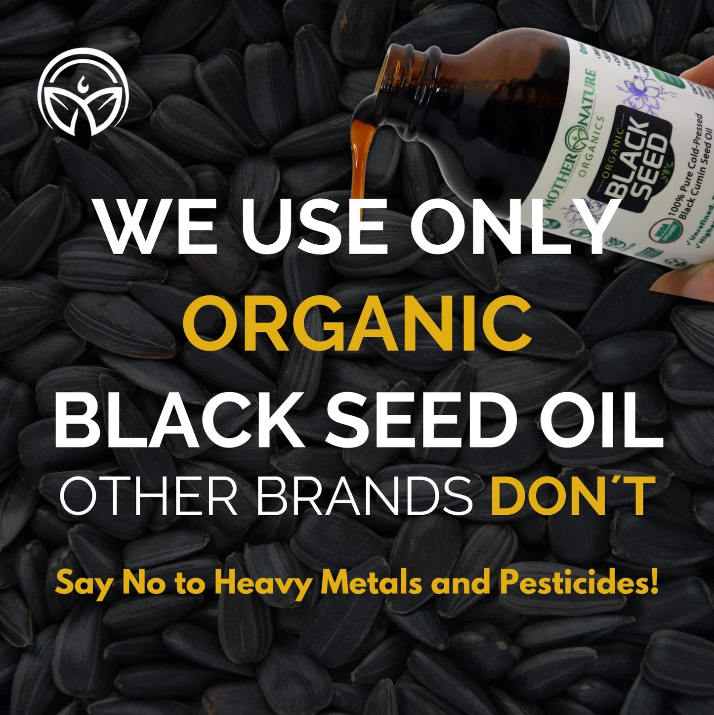 Mother Nature USDA Organic Black Seed Oil, High TQ 2%, Cold Pressed, Unrefined Nigella Sativa, Omega 3 6 9 for Immune, Joint & Heart Support, Hair & Skin, Non-GMO, Glass Bottle (8oz)