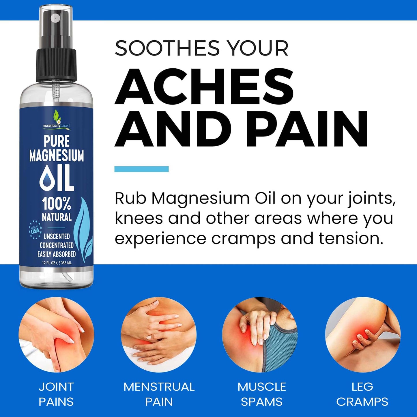 Pure Magnesium Oil Spray 12oz - Topical Magnesium Spray for Sleep Extra Strength - Less Sting - Less Itch - 100% Natural and Organic Oil - Made in USA