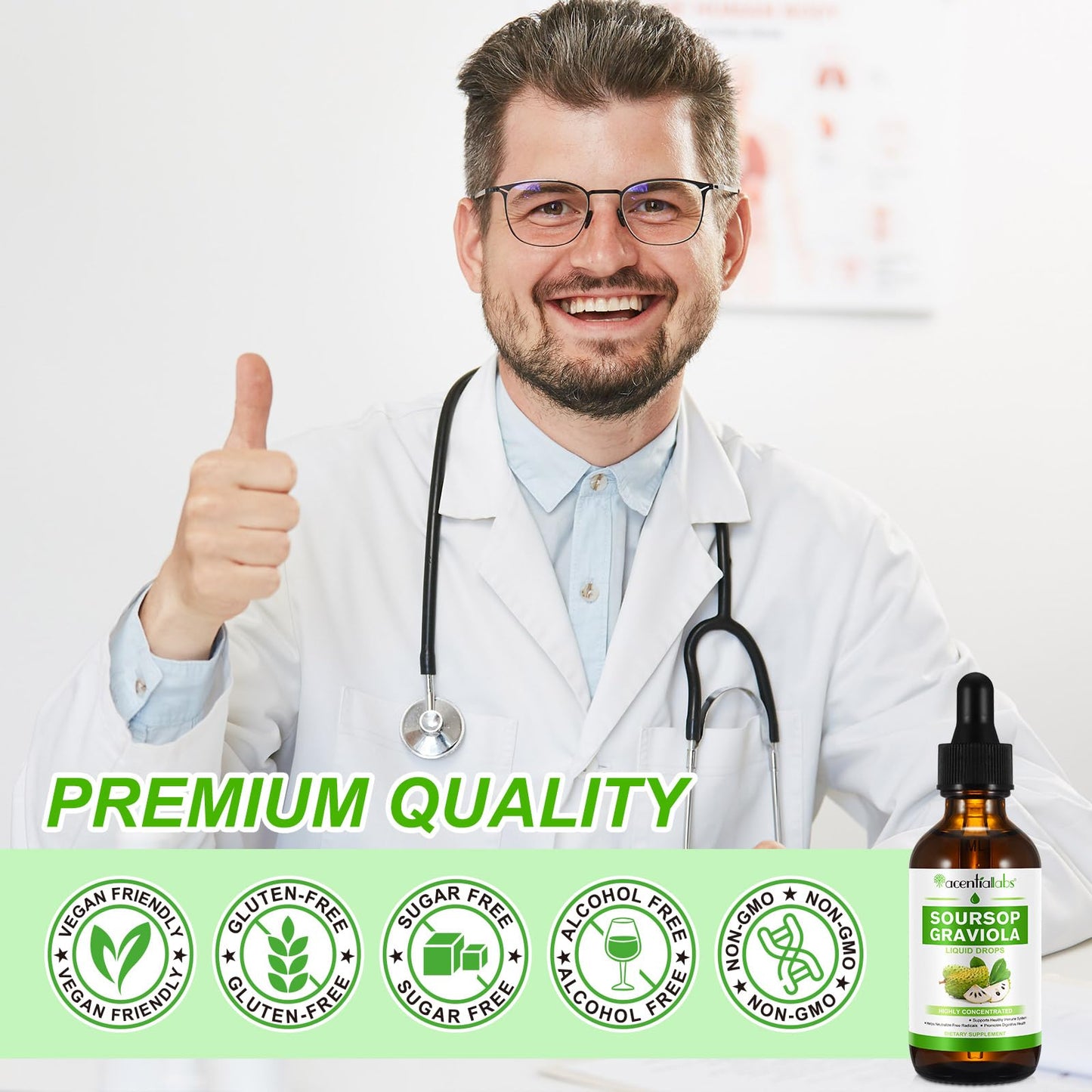 QJCWXIAOX Soursop Graviola Liquid Drop, Nature Soursop Extract Liquid for Cell Support & Regeneration, Immunity, Liver & Antioxidant, Easy to Absorption, 2 Fl Oz