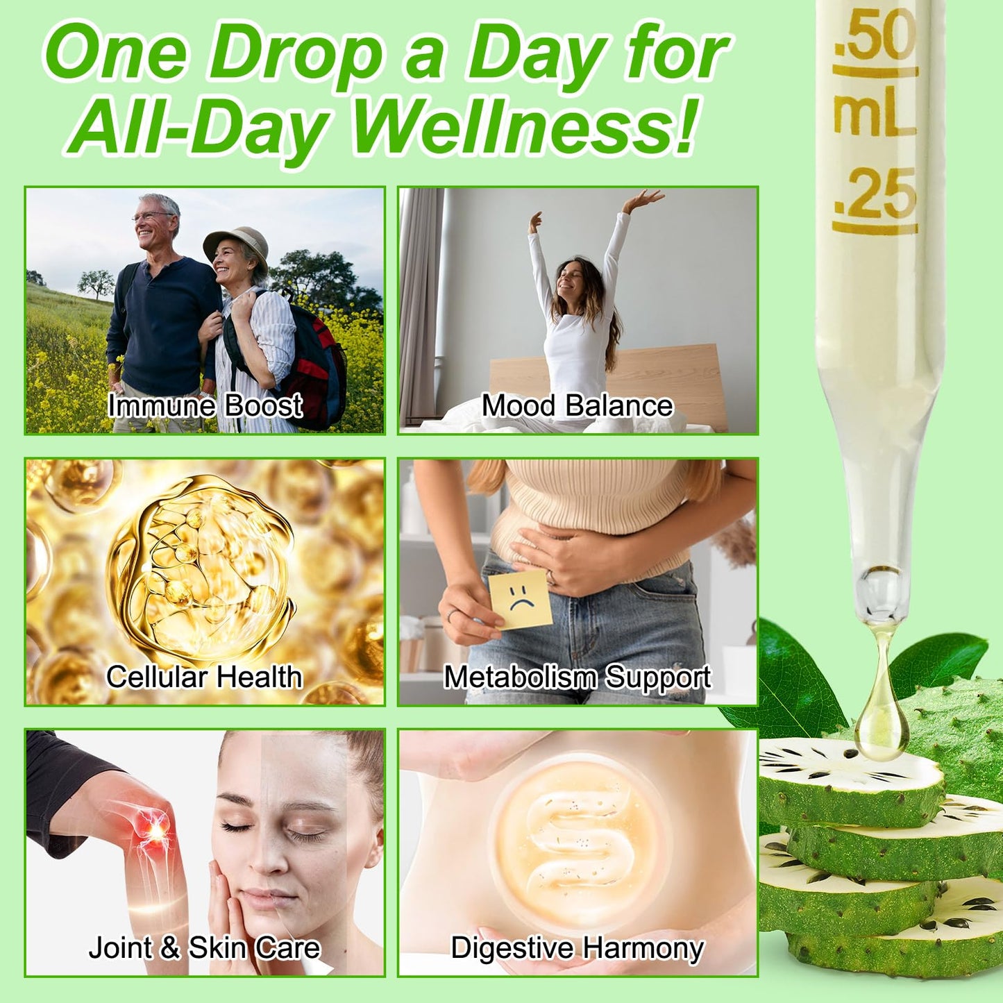 QJCWXIAOX Soursop Graviola Liquid Drop, Nature Soursop Extract Liquid for Cell Support & Regeneration, Immunity, Liver & Antioxidant, Easy to Absorption, 2 Fl Oz