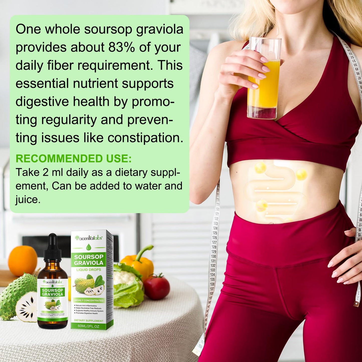 QJCWXIAOX Soursop Graviola Liquid Drop, Nature Soursop Extract Liquid for Cell Support & Regeneration, Immunity, Liver & Antioxidant, Easy to Absorption, 2 Fl Oz