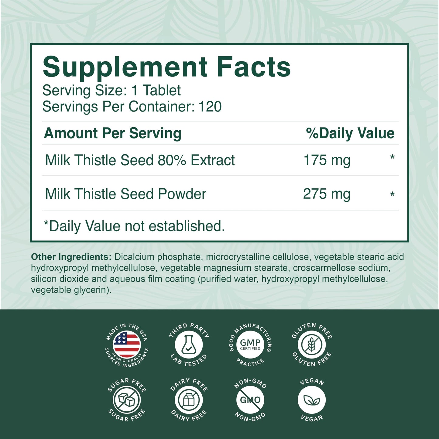 PurePremium Milk Thistle Supplement, 120 Tablets, 80% Silymarin Standardized Extract - High Potency Pure 450mg Complex – Supports Normal Liver Function & Overall Health – Non-GMO, Gluten-Free