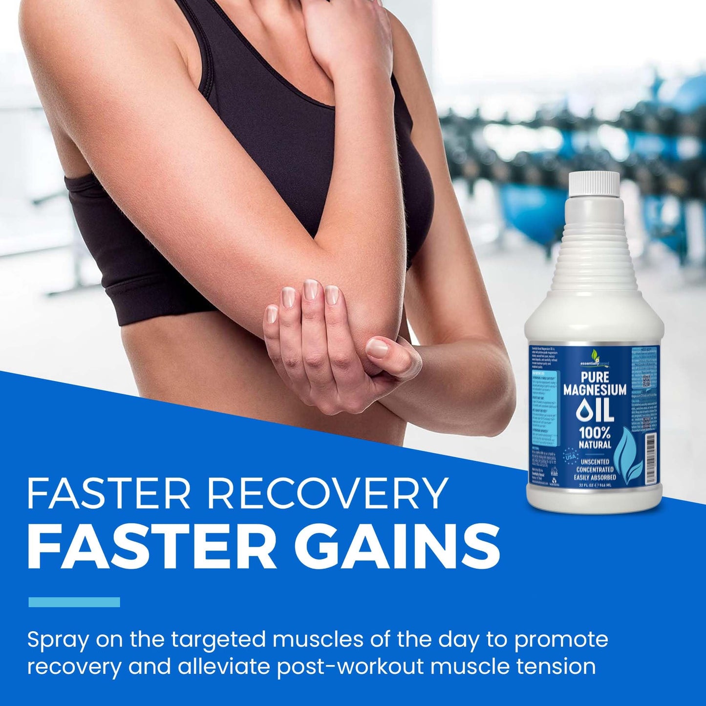 Pure Magnesium Oil Spray 12oz - Topical Magnesium Spray for Sleep Extra Strength - Less Sting - Less Itch - 100% Natural and Organic Oil - Made in USA