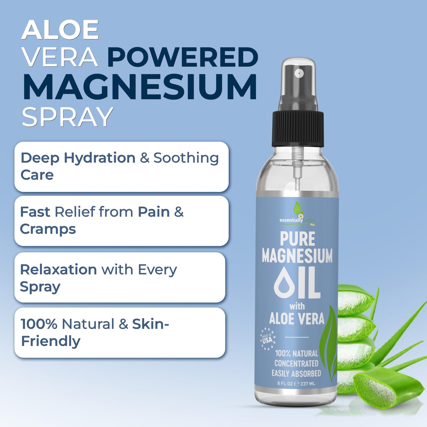 Pure Magnesium Oil Spray 12oz - Topical Magnesium Spray for Sleep Extra Strength - Less Sting - Less Itch - 100% Natural and Organic Oil - Made in USA