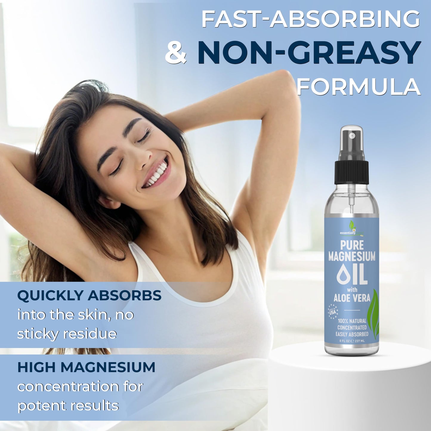 Pure Magnesium Oil Spray 12oz - Topical Magnesium Spray for Sleep Extra Strength - Less Sting - Less Itch - 100% Natural and Organic Oil - Made in USA