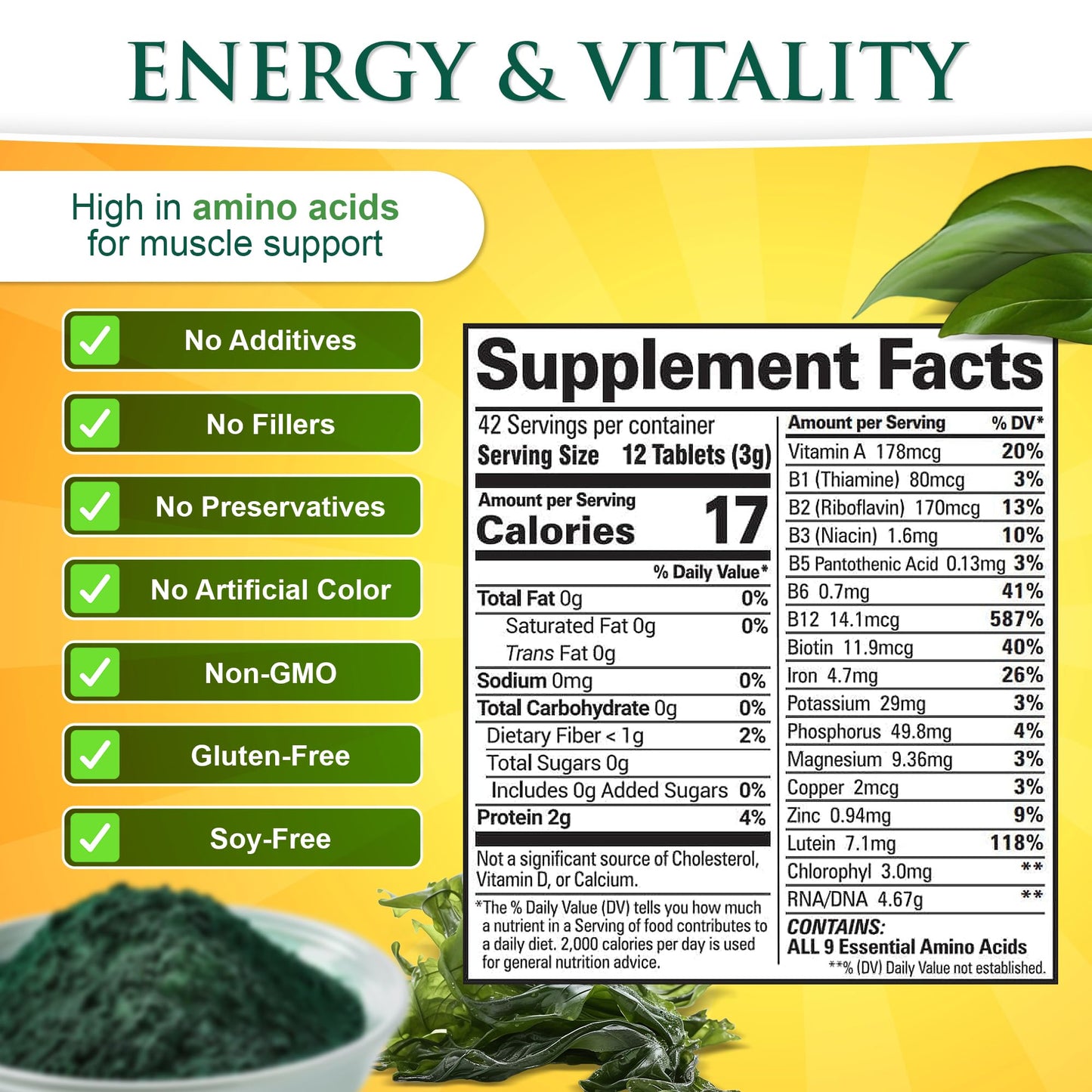 Sunlit Best Chlorella Spirulina Tablets - Organic USDA, Premium Spirulinas and Chlorella Capsules 500 Pills - Chlorellas Natural Superfood with Spirulina Algae, Enzymes Chlorophyll & Vegan Protein