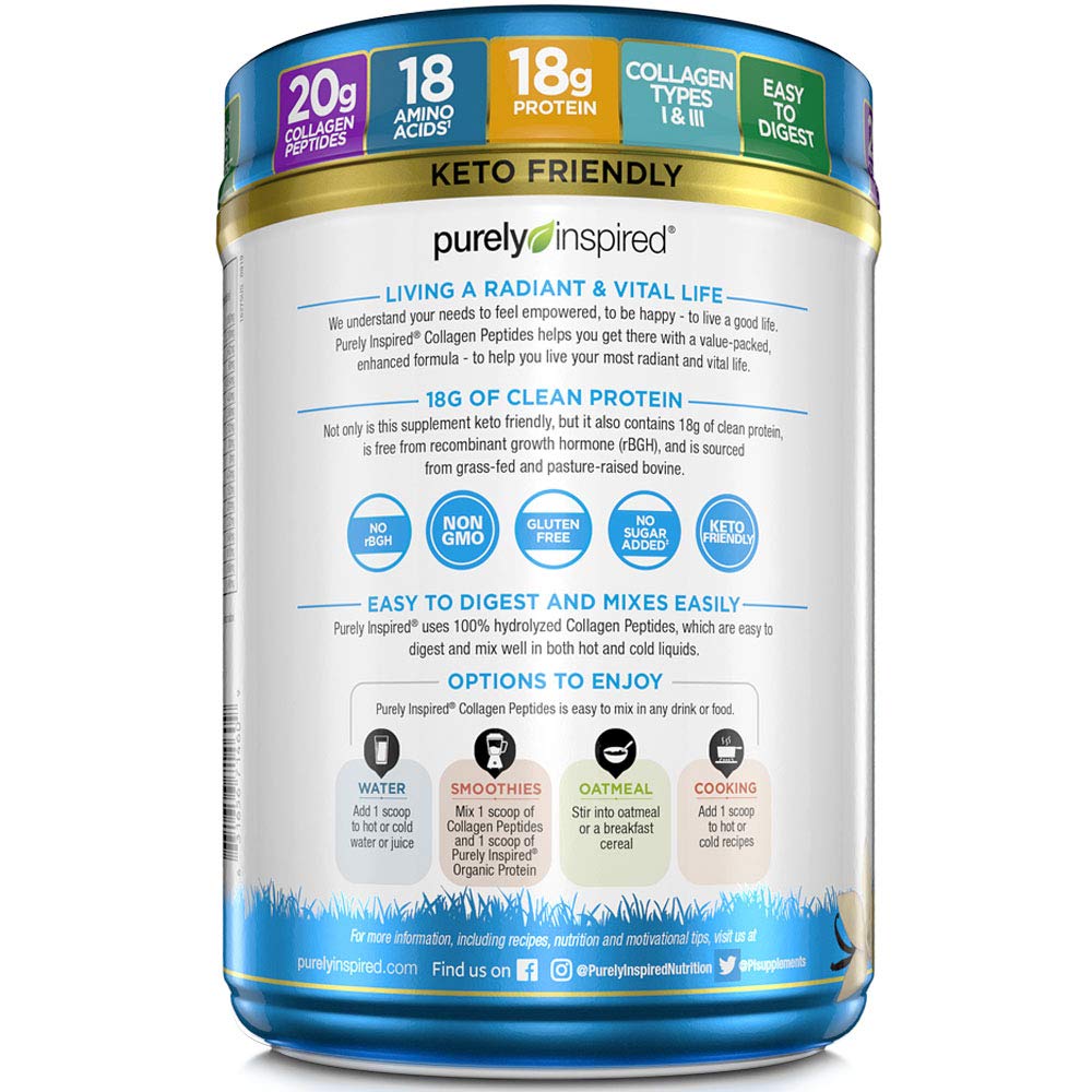 Purely Inspired Collagen Powder, Unflavored (20 Servings) - 20g Collagen Peptides Protein Powder for Women & Men - Grass-Fed & Pasture Raised - Gluten-Free, Paleo & Keto-Friendly Collagen Drink