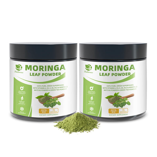 Organic Moringa Powder & Matcha Powder, Multi-Green Superfoods with Green Tea Resveratrol - Energy and Digestive Support, Rich in Antioxidants and Vitamin A D3 E B6 B12 Calcium, Non-GMO, Vegan, 16 oz