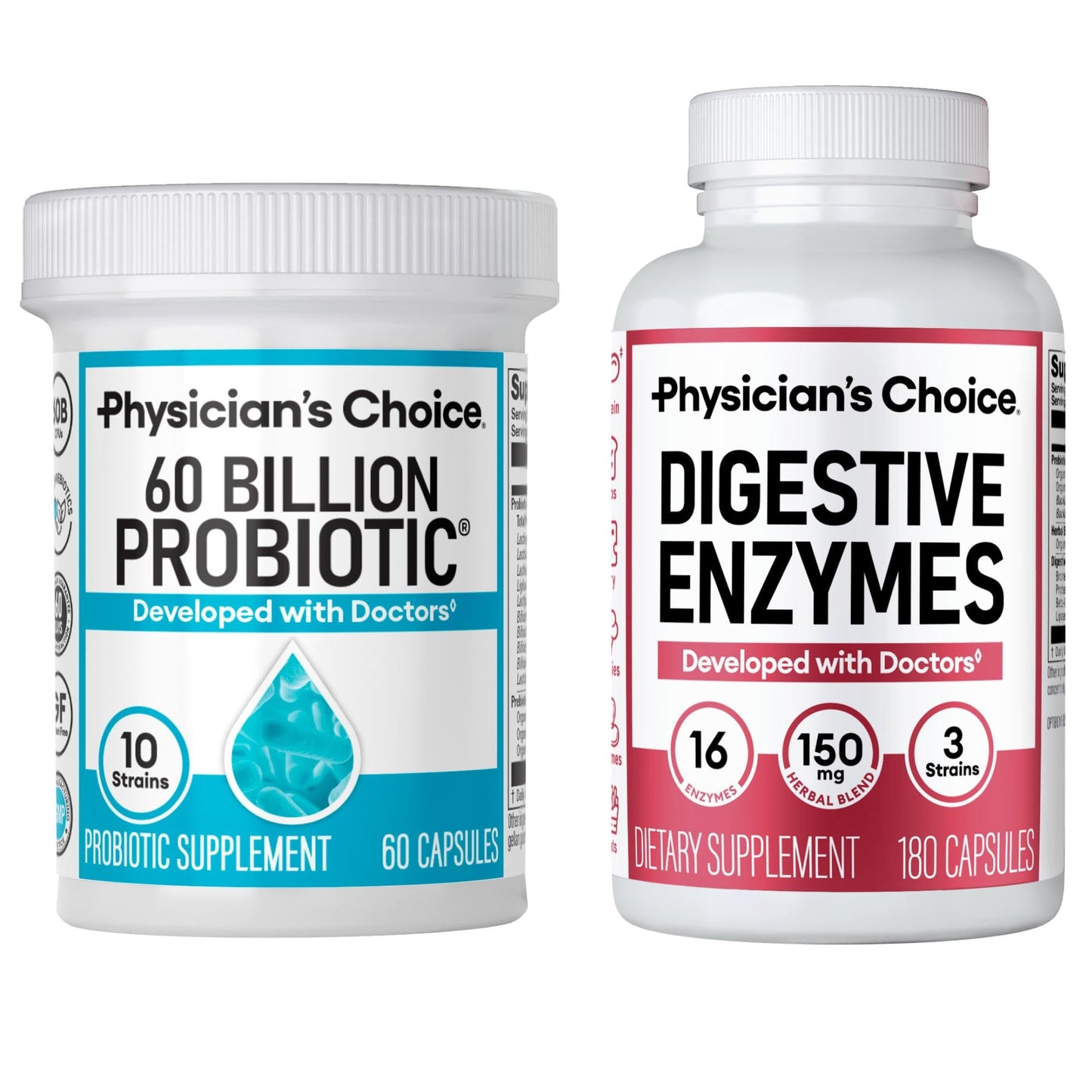 Physician's CHOICE Advanced Gut Health Bundle: 60 Billion Probiotics 30ct + Digestive Enzymes 60ct for Digestive, Gut, and Immune Health Supports Occasional Constipation, Diarrhea, Gas, and Bloating