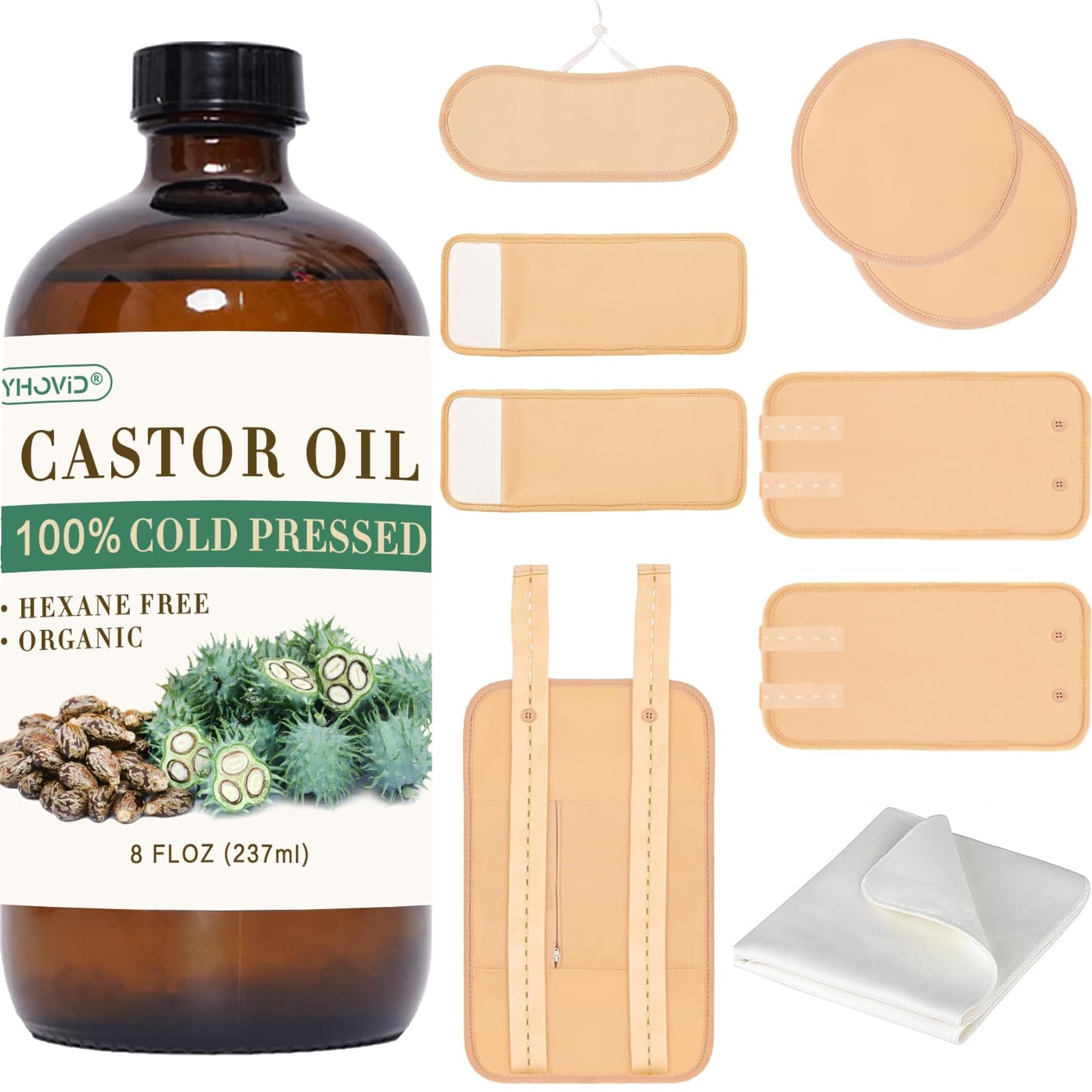 10 Pcs Organic Cotton Castor Oil Pack Wrap - Reusable Castor Oil Packs for Stomach, Neck, Knee, Foot, Women & Entire Body
