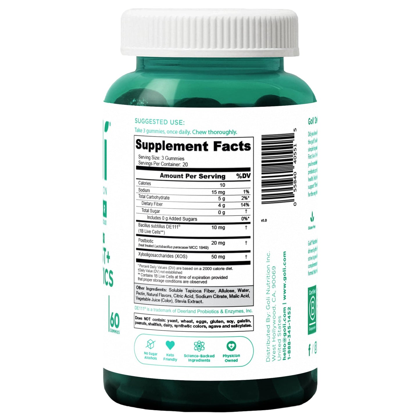 Goli Zero Sugar Trio- World's First 3-in-1 Pre, Post, Probiotic, Apple Cider Vinegar with Vitamin B12 and Probiotics, Ashwagandha & L-Theanine, Vitamin D gummies. Vegan, Gelatin & Gluten-Free, Non-GMO