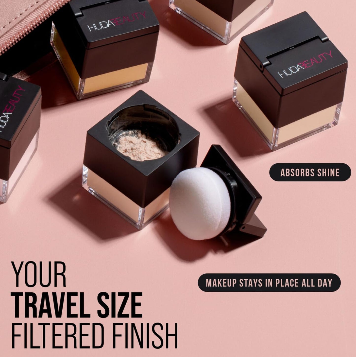 Huda Beauty Mini Easy Bake Loose Baking & Setting Powder - Cherry Blossom Cake (fair to medium with true pink undertones) 0.21 oz / 6 g