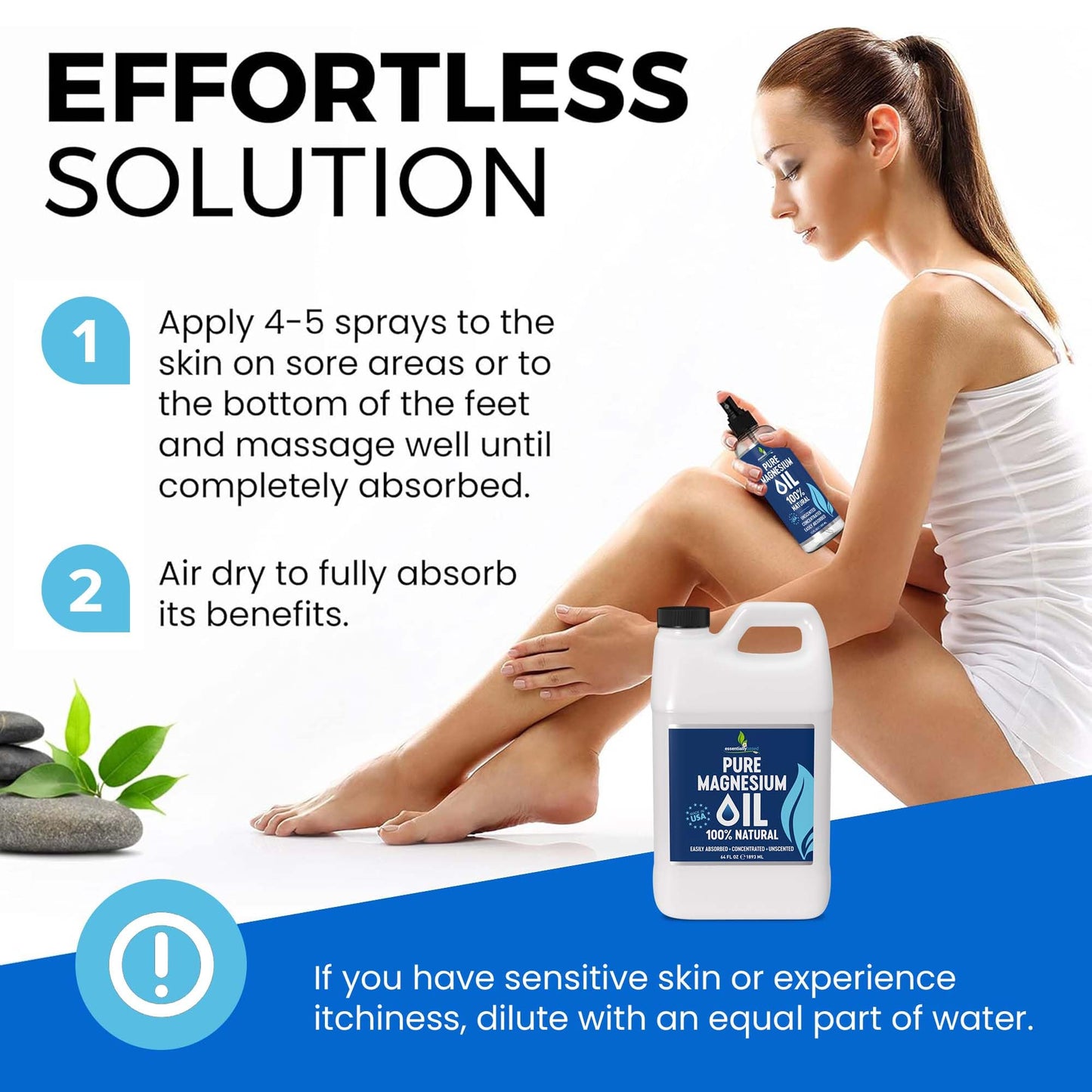 Pure Magnesium Oil Spray 12oz - Topical Magnesium Spray for Sleep Extra Strength - Less Sting - Less Itch - 100% Natural and Organic Oil - Made in USA