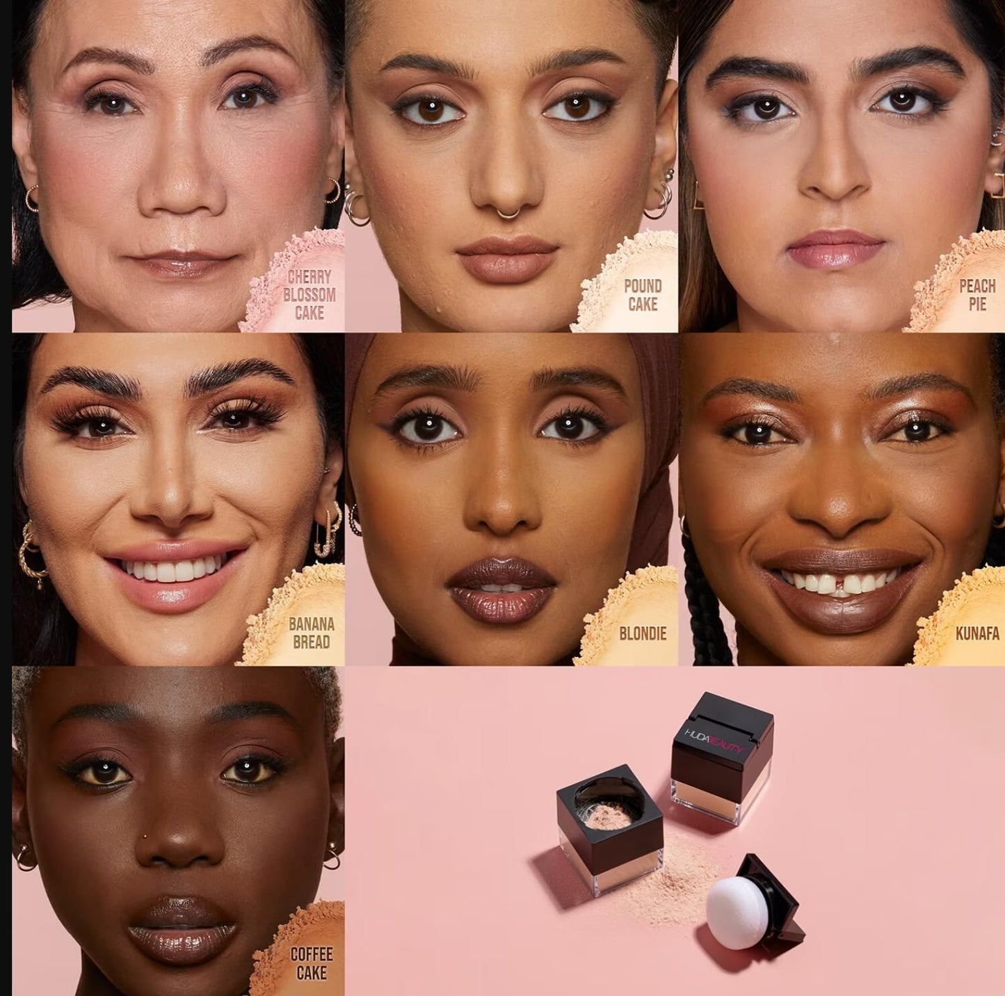 Huda Beauty Mini Easy Bake Loose Baking & Setting Powder - Cherry Blossom Cake (fair to medium with true pink undertones) 0.21 oz / 6 g