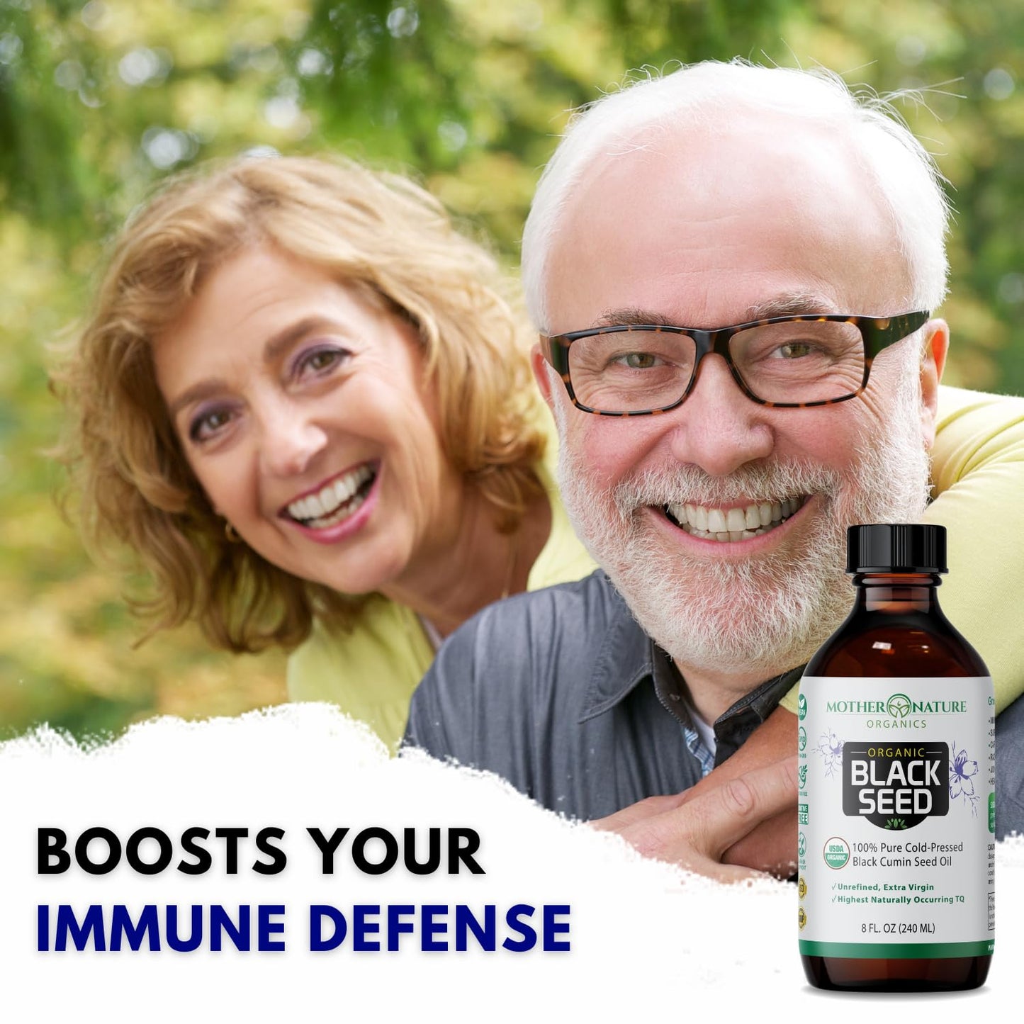 Mother Nature USDA Organic Black Seed Oil, High TQ 2%, Cold Pressed, Unrefined Nigella Sativa, Omega 3 6 9 for Immune, Joint & Heart Support, Hair & Skin, Non-GMO, Glass Bottle (8oz)