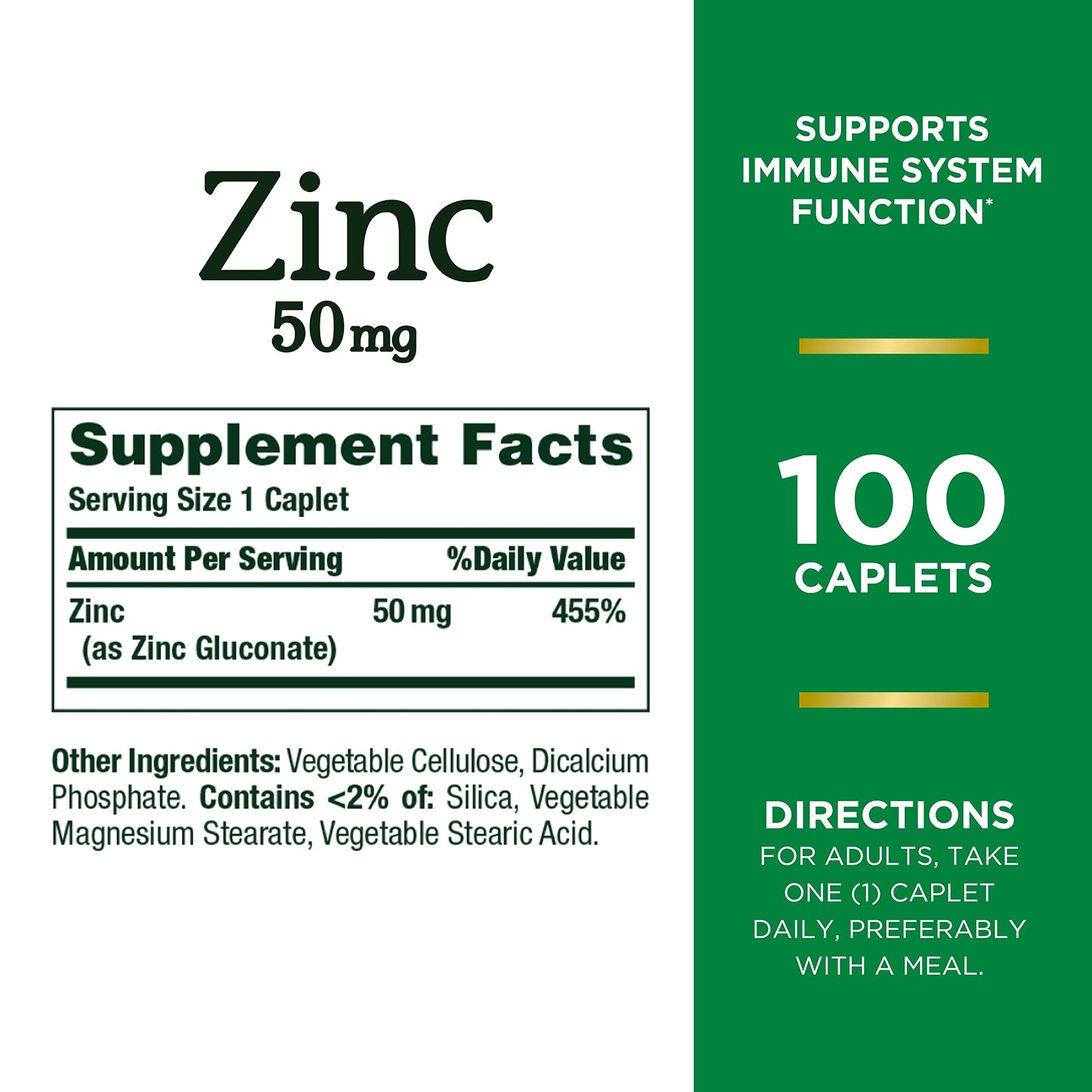 Nature’s Bounty Zinc 50mg | Immune System, Skin, & Antioxidant Health Support | Contributes to DNA Formation | Vegetarian, Non-GMO, Gluten Free | 100 Caplets, 1 Serving Per Day for Daily Health