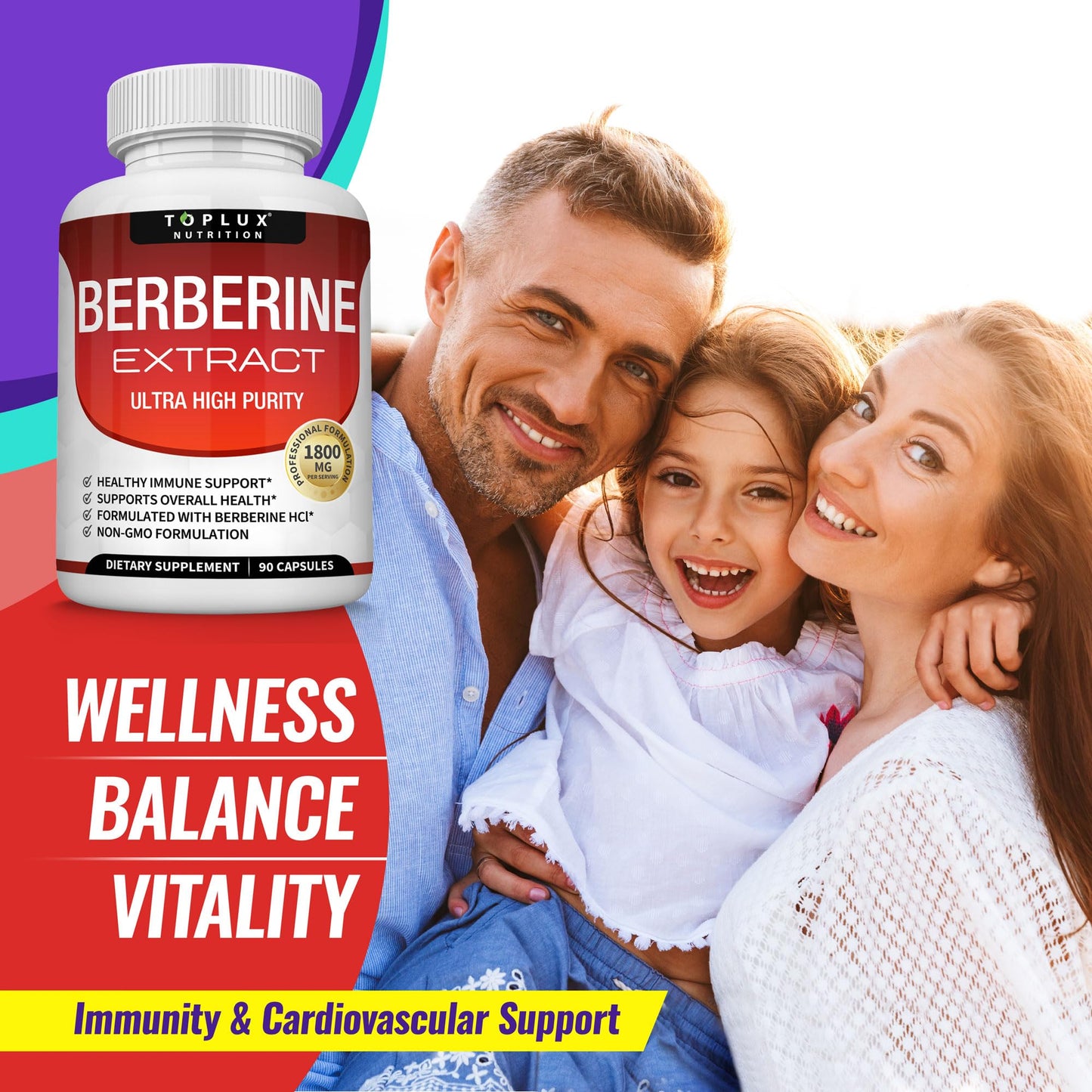 Berberine Supplement 1800mg - Berberine HCL 97% Tested Ultra High Purity Premium Berberine Extract to Support Overall Health, High Potency Berberine Plus Non-GMO Vegan Men Women, 90 Capsules