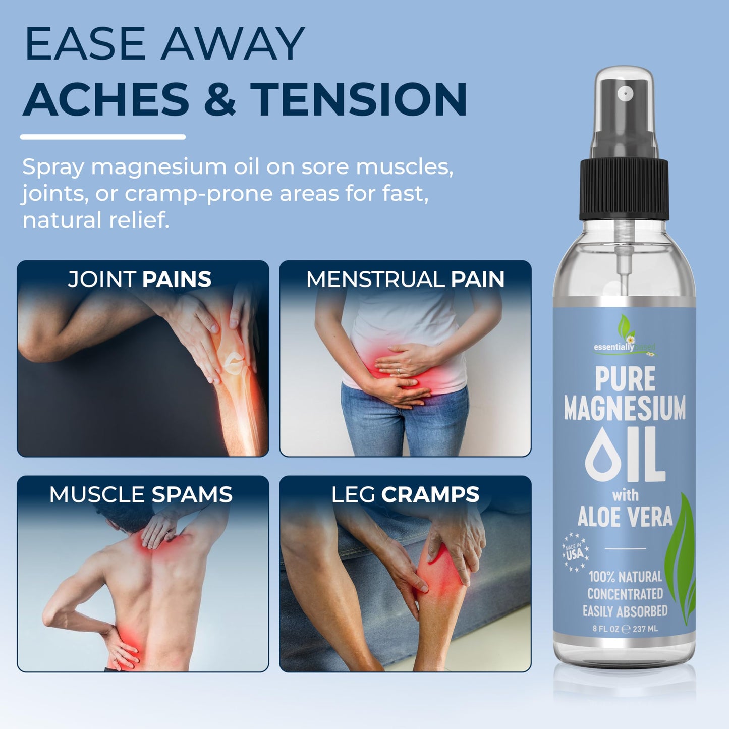 Pure Magnesium Oil Spray 12oz - Topical Magnesium Spray for Sleep Extra Strength - Less Sting - Less Itch - 100% Natural and Organic Oil - Made in USA