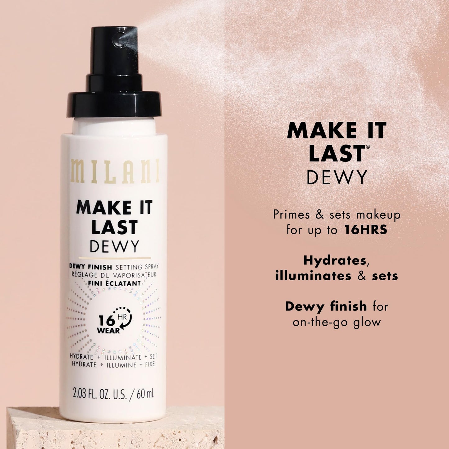 Milani Setting Spray + Primer, Make It Last Original - Natural Finish with Niacinamide for Hydration, Setting Spray for Makeup and Face Primer, 3-in-1 Prime + Hydrate + Set, 2.03 Fl. Oz