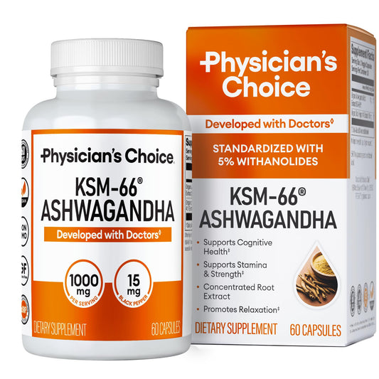 KSM-66 Ashwagandha Root Powder Extract 1,000mg - Clinically Studied Organic Ashwagandha with Black Pepper for Maximum Absorption - 5% Withanolides - Stress, Mood & Athletic Support - 60 Vegan Capsules
