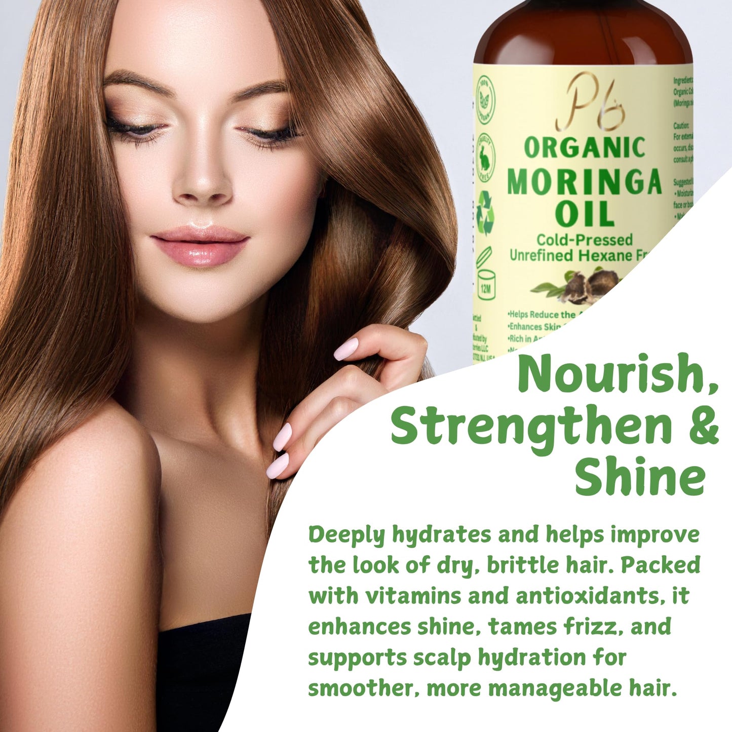 Organic Cold-Pressed Moringa Oil – 100% Pure & Unrefined – Moringa Hydrating Oil for Face, Skin, Hair & Body – Supports Anti-Aging & Youthful Appearance, 4 fl oz Amber Glass Bottle