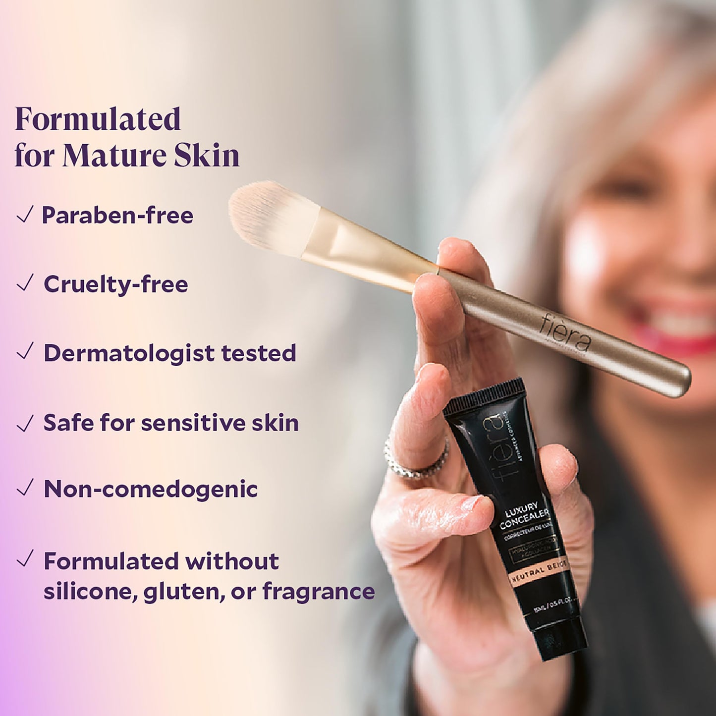 Fièra Luxury Concealer & Foundation with Anti-Aging Ingredients - Full Coverage for Dark Circles, Wrinkles, Fine Lines, and Spots, All-Day Wear For Mature Skin - Neutral Beige, 0.5 FL. OZ. / 15 ML