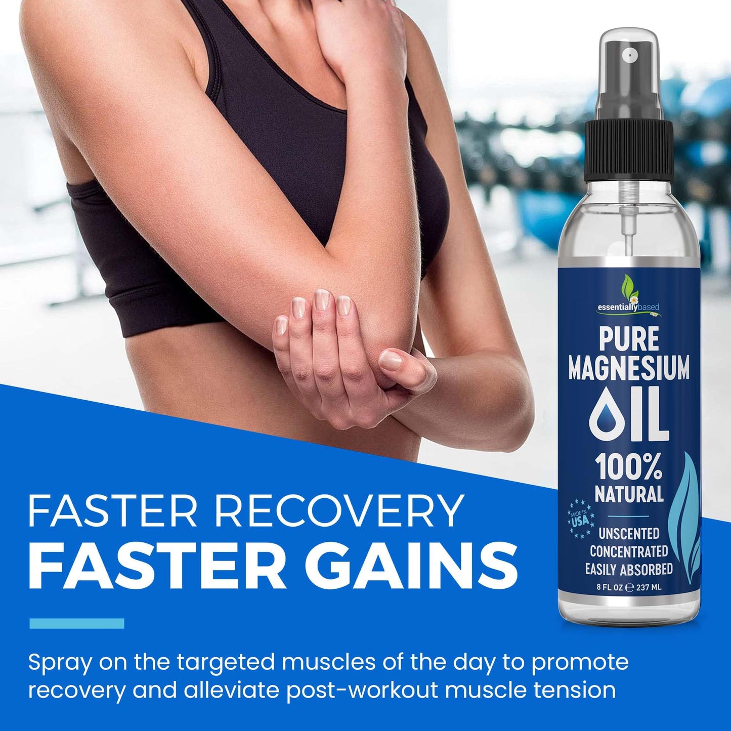 Pure Magnesium Oil Spray 12oz - Topical Magnesium Spray for Sleep Extra Strength - Less Sting - Less Itch - 100% Natural and Organic Oil - Made in USA