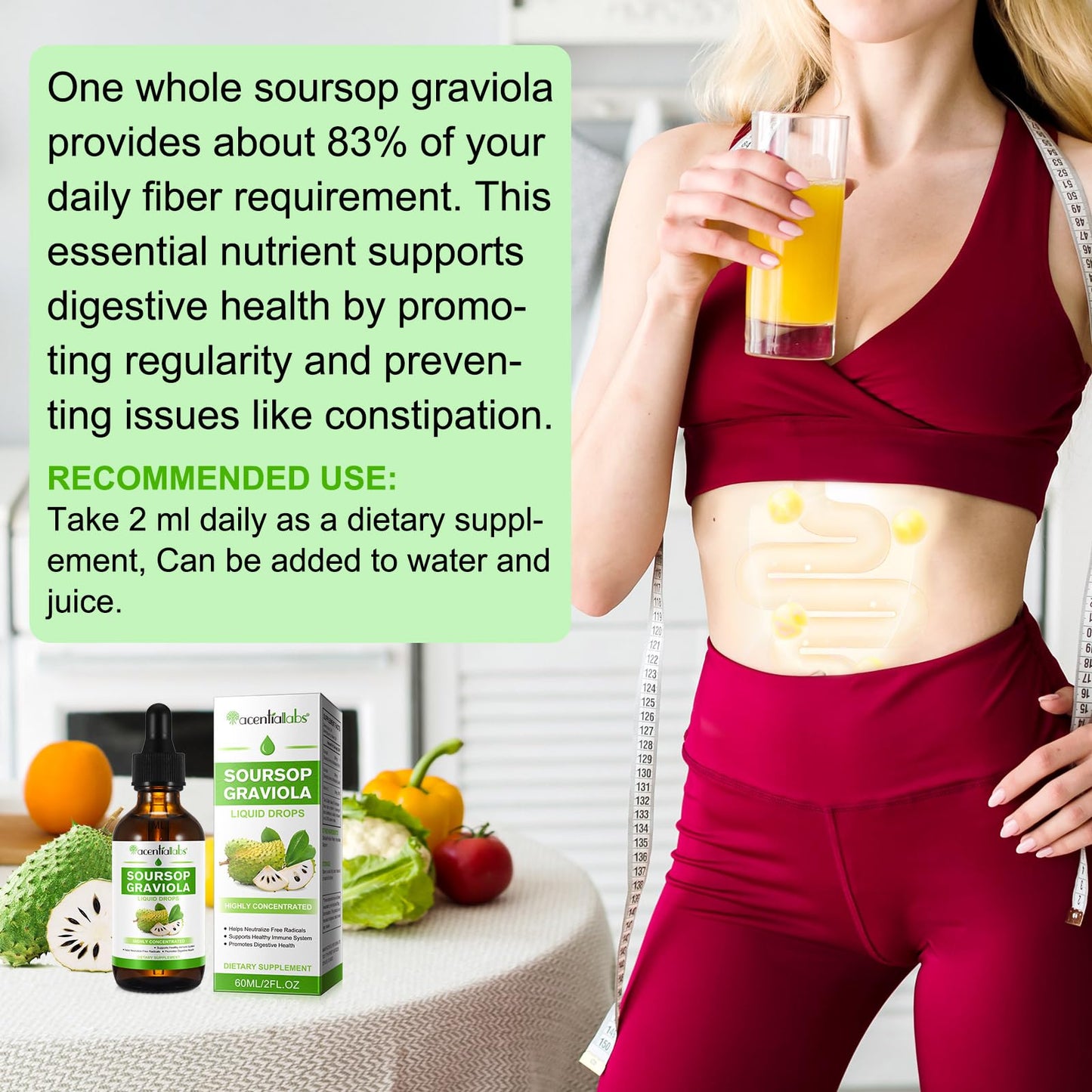 QJCWXIAOX Soursop Graviola Liquid Drop, Nature Soursop Extract Liquid for Cell Support & Regeneration, Immunity, Liver & Antioxidant, Easy to Absorption, 2 Fl Oz