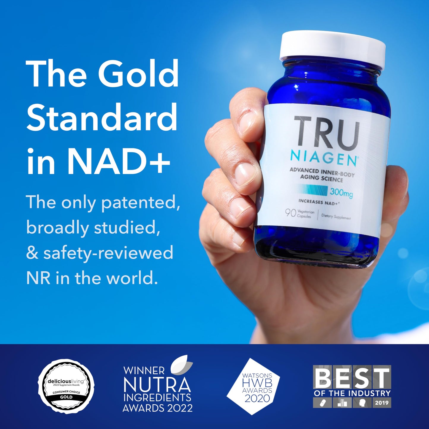 TRU NIAGEN Patented NAD+ Supplement for Anti Aging and Cell Regeneration, 300 mg Niagen, 30 Servings | Supports Cellular Energy, Brain, Muscle | Nicotinamide Riboside (NR) Take 1 Daily | 1 Bottle